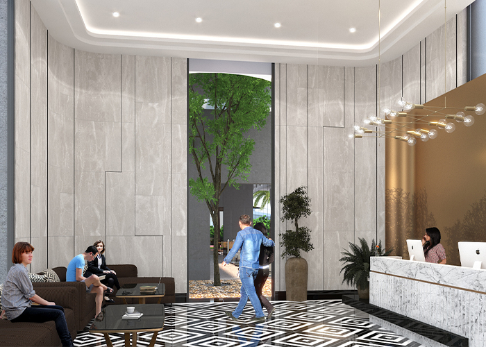 An imposing double height lobby to welcome you